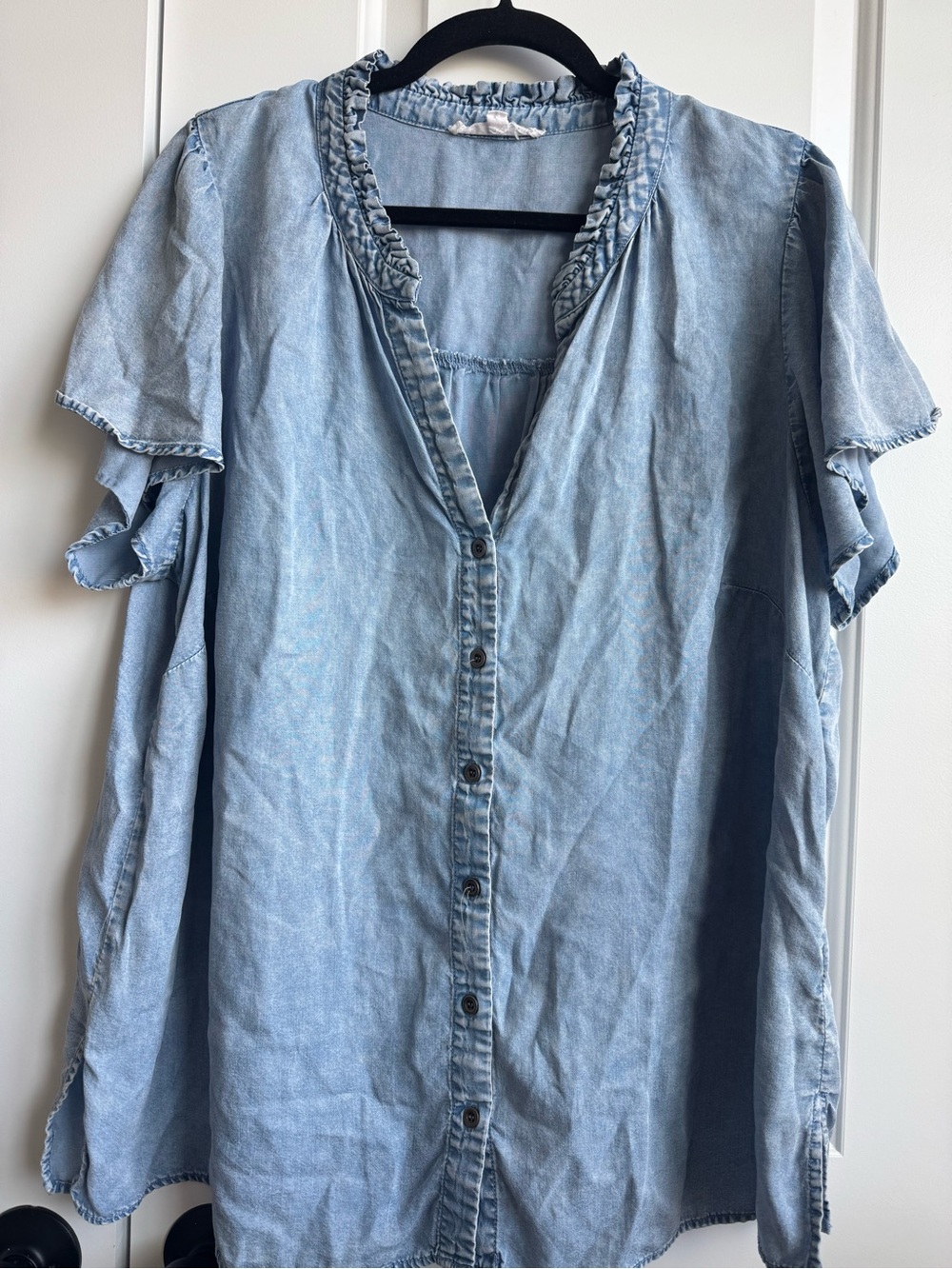 Jane + Delancey Soft Lyocell Chambray Ruffle Flutter Sleeve Top 2X